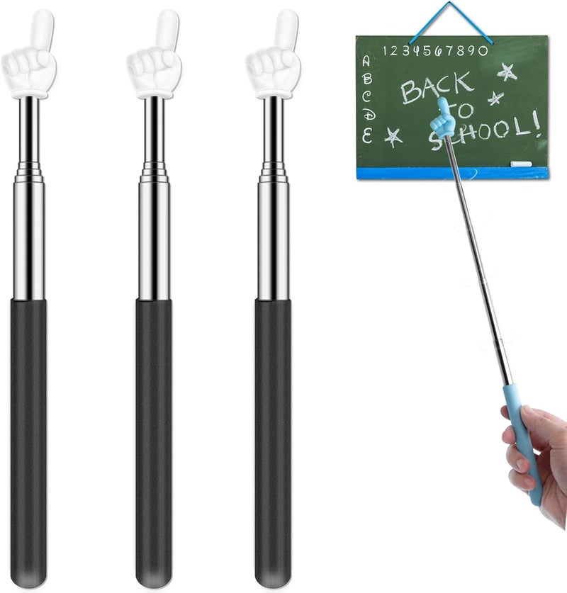 Dumero Extendable Finger Pointer Stick, School Collapsible Telescoping Long Hand Pointing Stick, Classroom Must Have Supplies Essentials, 3 Pack-Black - Image 1
